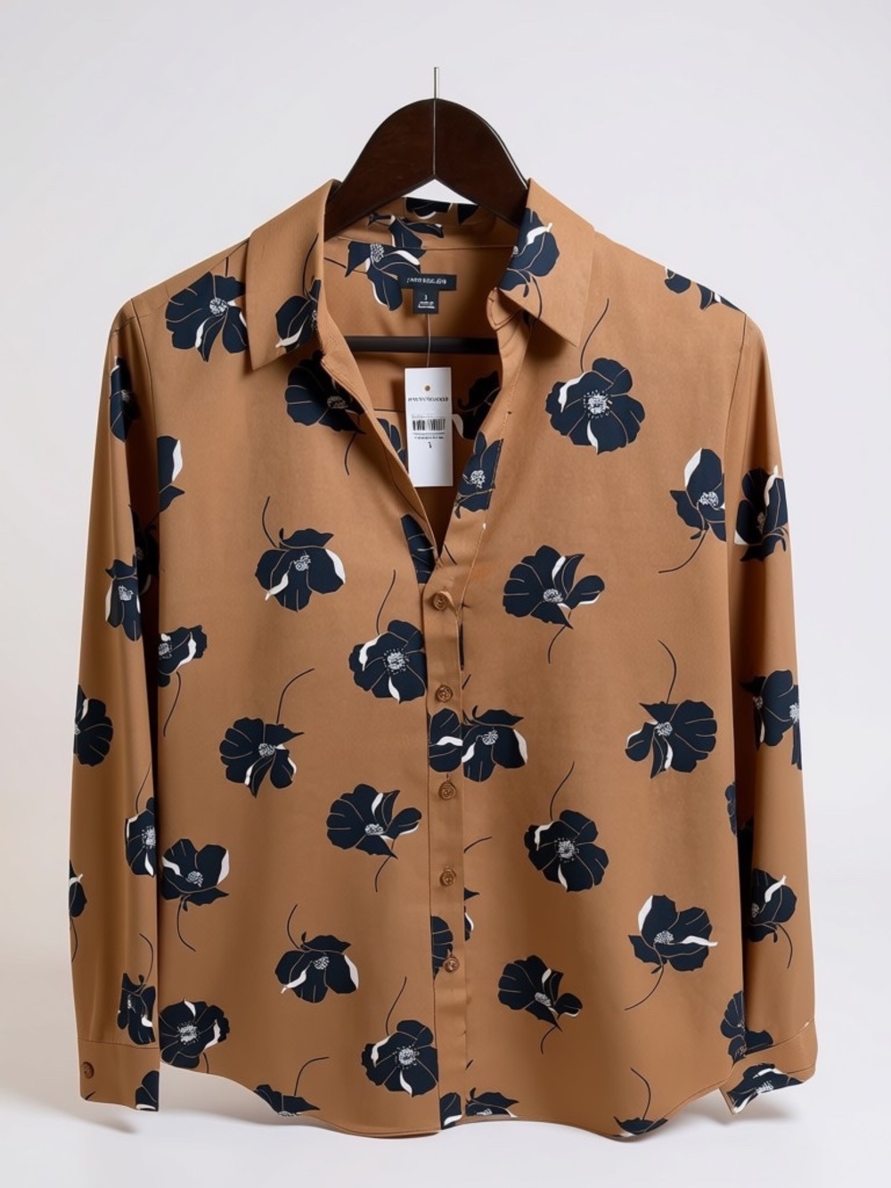 Ann Taylor Floral Button-Down Blouse Brown Black Long Sleeve NWT S